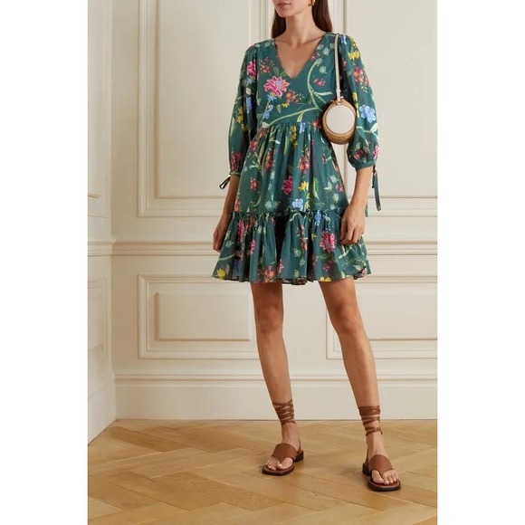 Cara Cara Dresses & Skirts - Cara Cara Millbrook Dress Green Pink Floral Size XS Mini Flouncy Chic Feminine